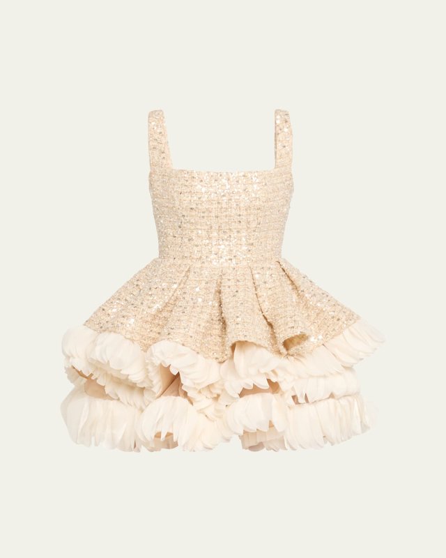Catalina Beaded Fit-&-Flare Ruffle Mini Dress